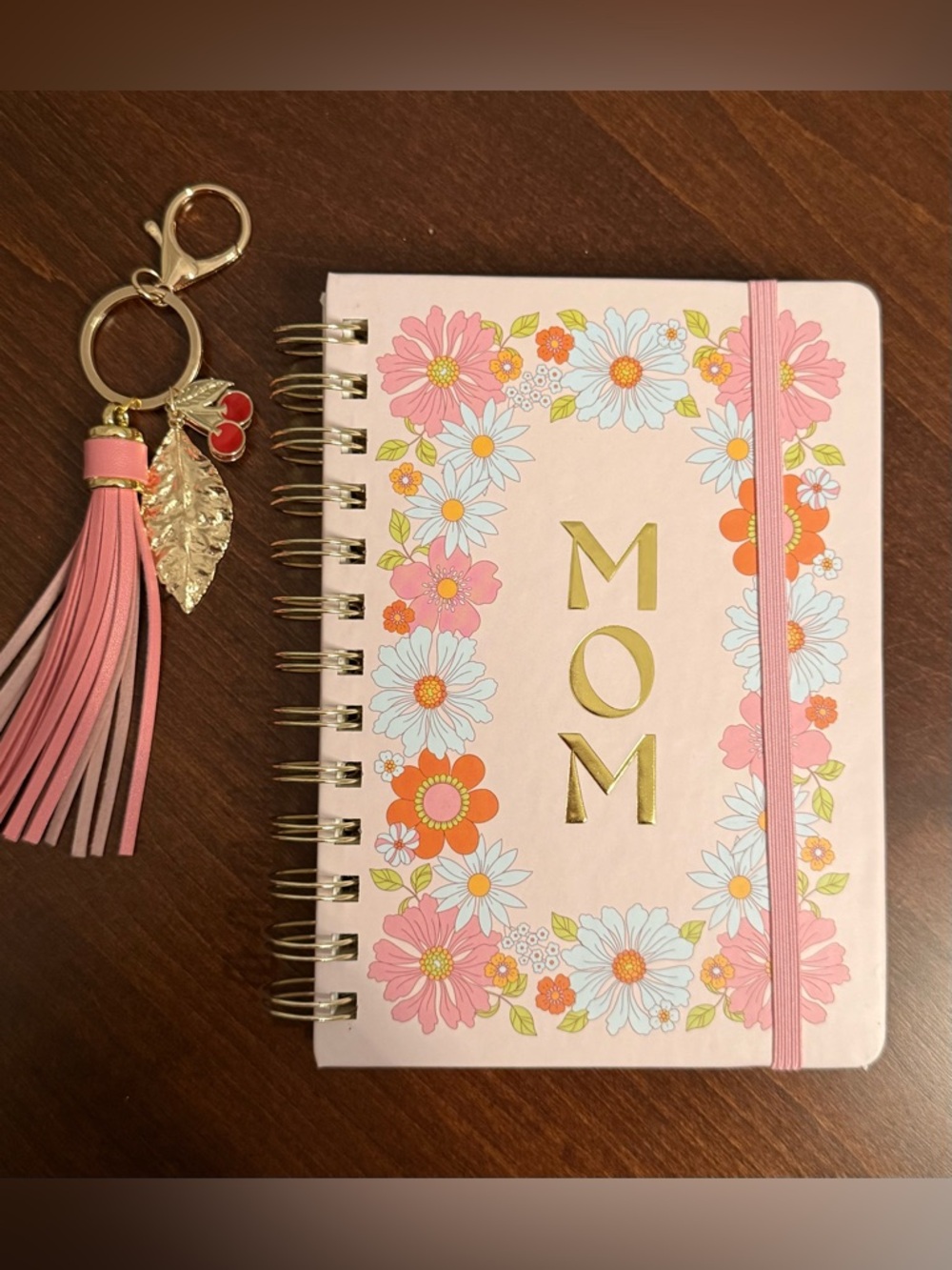 NEW. 🍒 Mother’s Day gift set of journal and Bag charm/keychain in pink